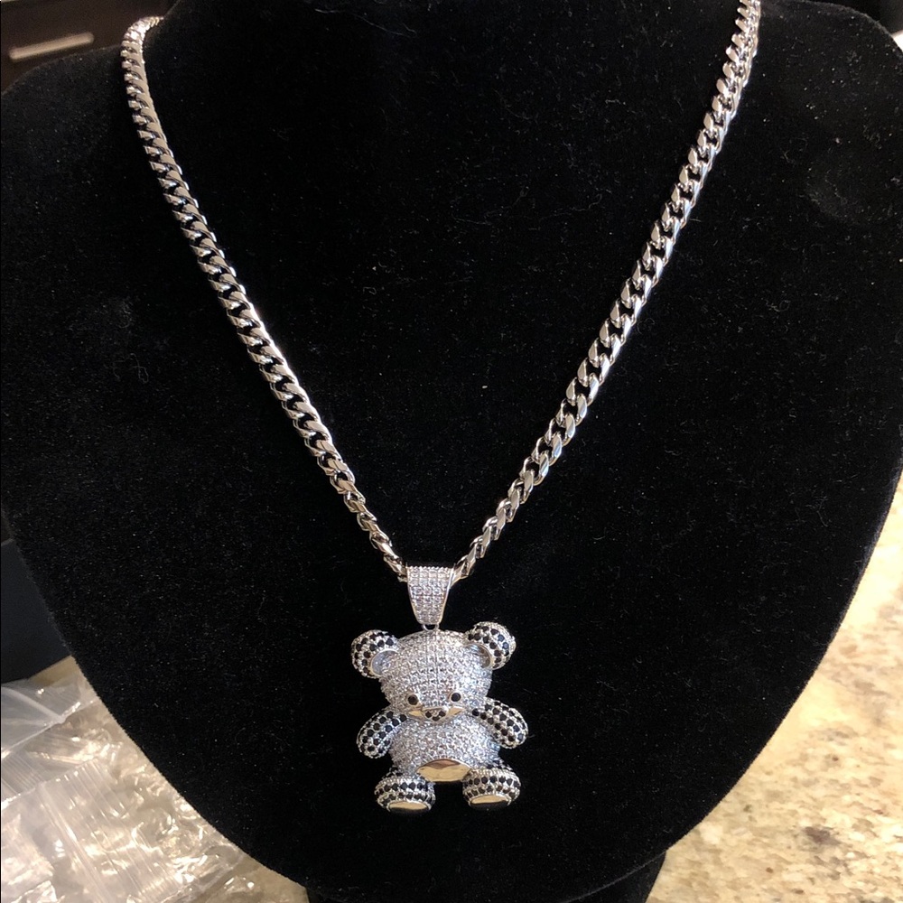 Silver Teddy Bear Pendant Necklace